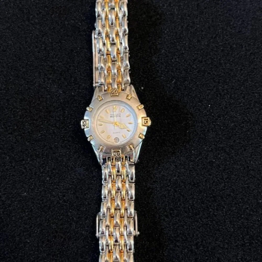 WALLACE MUROYA | Silver & Gold tone linked strap watch EUC-NEW battery